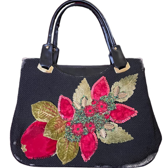 Hand Decorated by Caron of Houston, TX Vintage Handbag w Velvet Jeweled Design - Picture 1 of 16